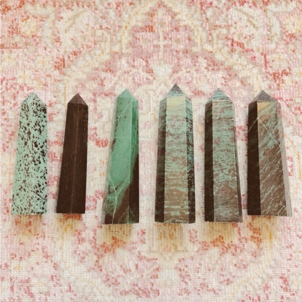 Ruby Zoisite Set of Six Green and Black Crystal Towers Authentic